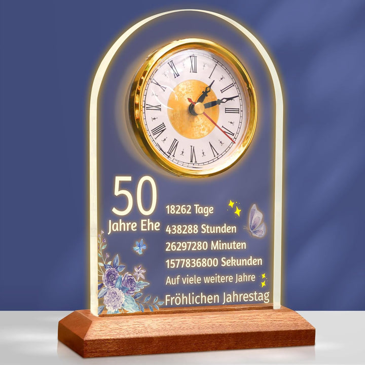 OkiyiD 50. Jahrestag Hochzeit Geschenk, Jahrestag Quarzuhr, Schreibtisch Tisch Uhr, 50 Jahre Ehe, Go