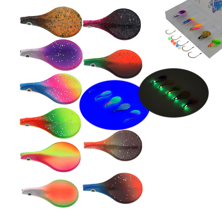Njord Kalastus Inline Spoon Forelle in Box | UV Aktiv und Selbstleuchtende 3D Augen | Durchlaufblink