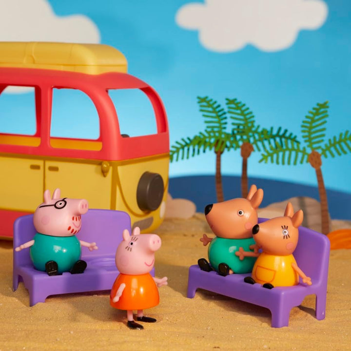 Peppa Pig Peppa Visits Australia Campervan Vehicle Preschool Toy; Includes 8 Figures, 4 Accessories,