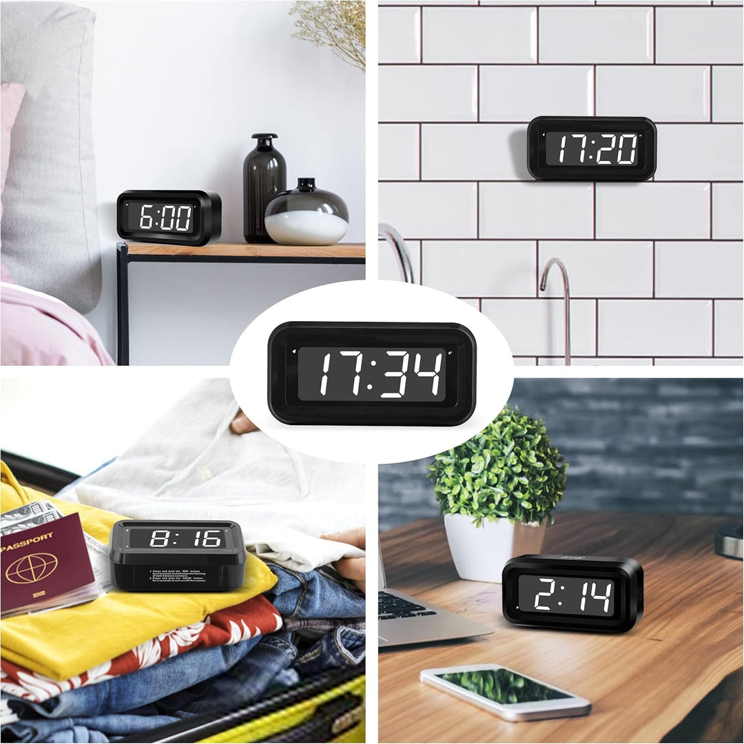 KWANWA Digitaler Wecker, LED Uhr Batteriebetrieben Tischuhr mit 3 Einstellbarer Helligkeit/Snooze/Oh