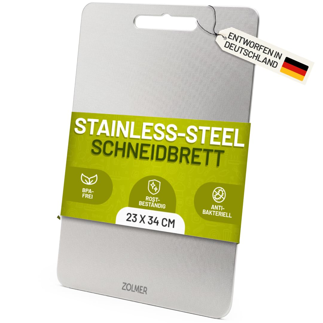 Edelstahl Schneidebrett 34×23 cm – Leicht &amp; antibakteriell, Metall Schneidebrett mit Anti-Scratch-Mu