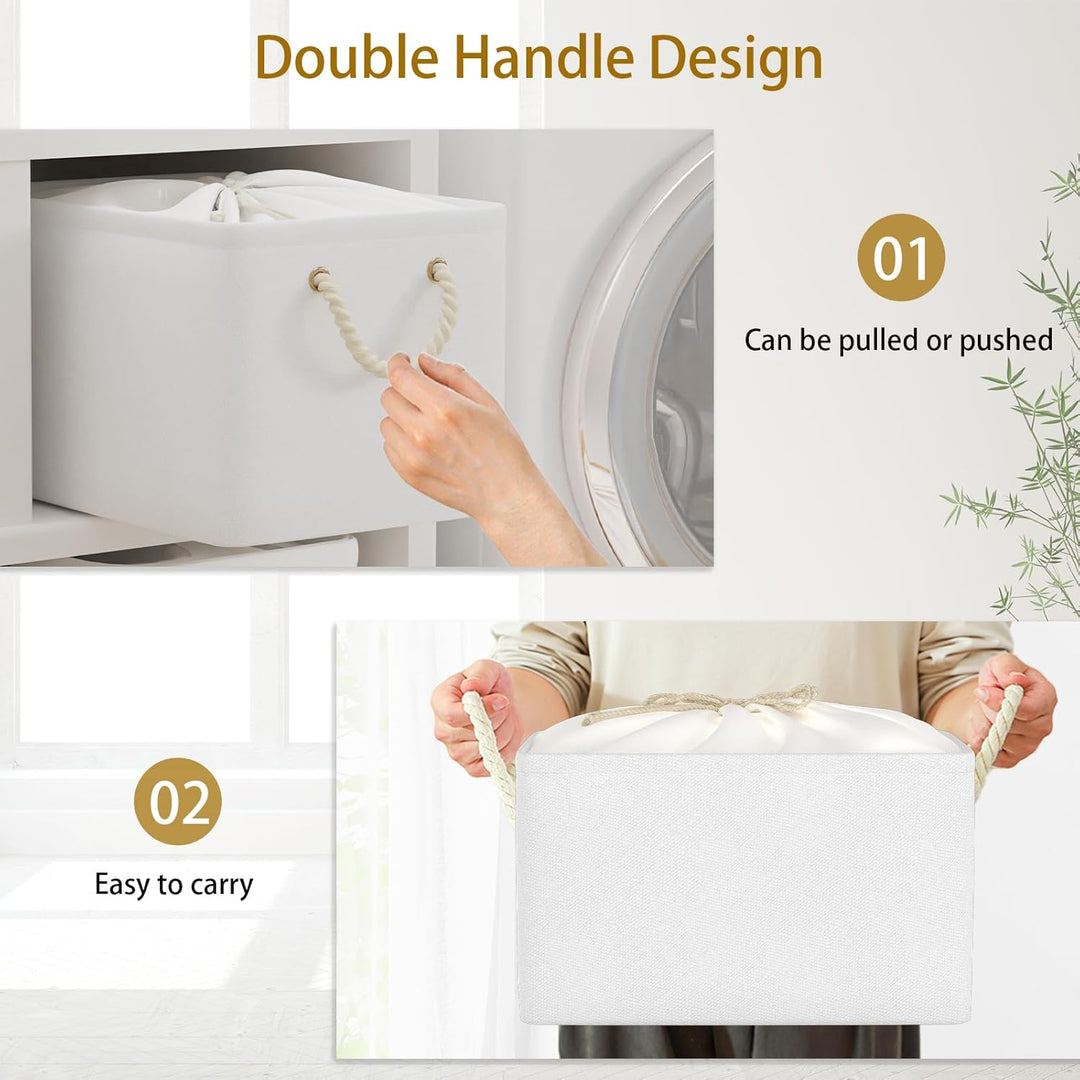 Yawinhe 3er Set Aufbewahrungsbox mit Deckel,Faltboxen aus Stoff mit Kordelzug-Abdeckung und 2 Griffe