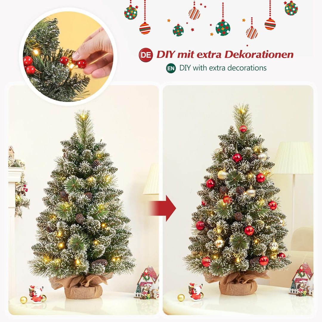 Yorbay Mini Weihnachtsbaum mit Beleuchtung LED, 70 cm Tannenbaum mit Stern-Baumspitze und echtem Kie