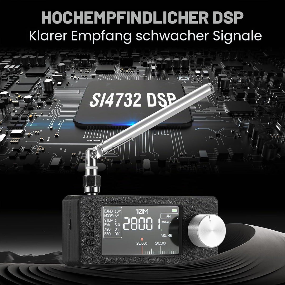 Raddy Mini-Radio Allband DSP Radio mit Si4732 Chip, FM/SW/MW/VHF/CB Empfänger mit LSB/USB Modi, Kopf