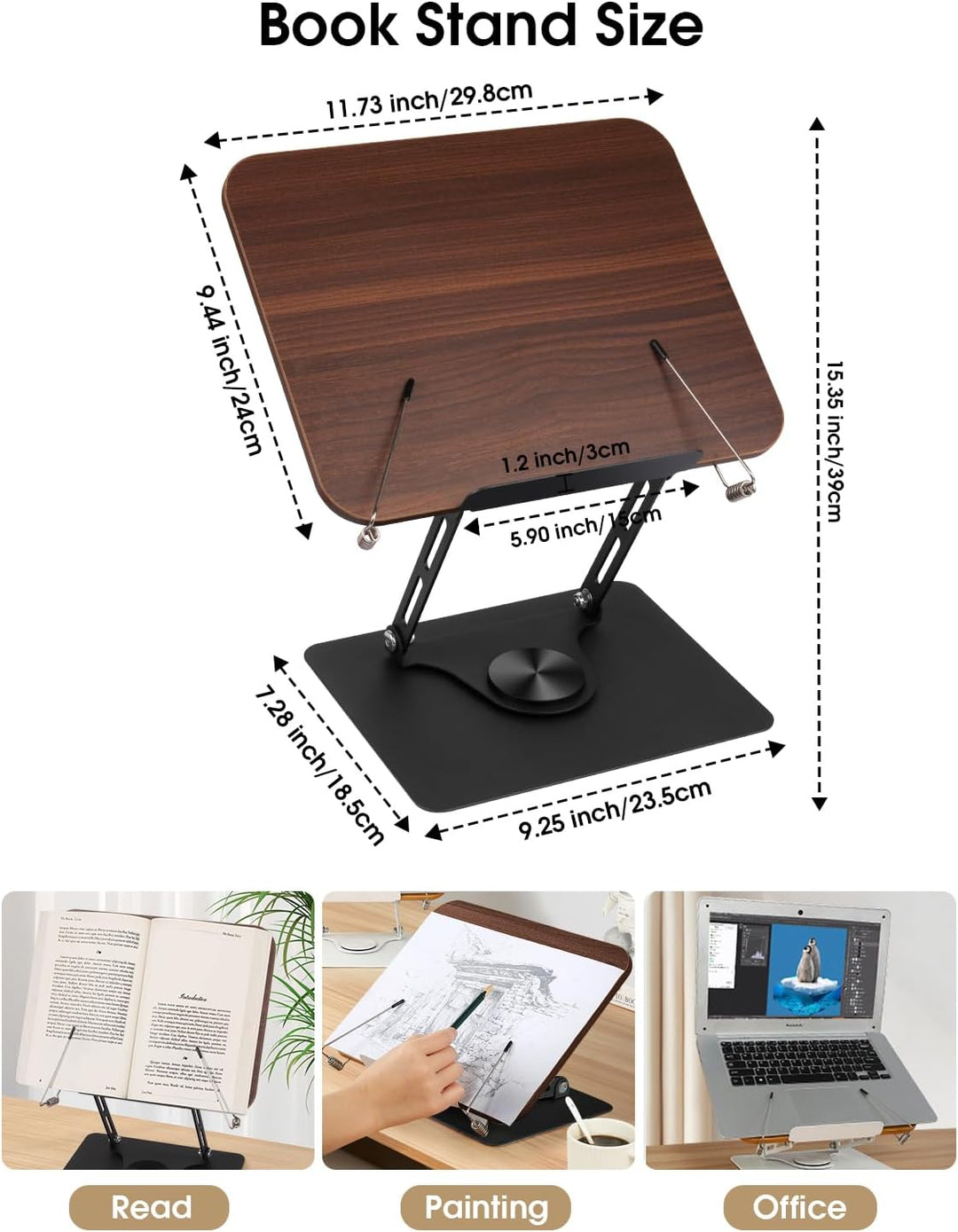 MSDADA Buchständer, Verstellbarer Buchhalter mit 360° drehbarer Basis, Kochbuchständer, Rezeptbuchha