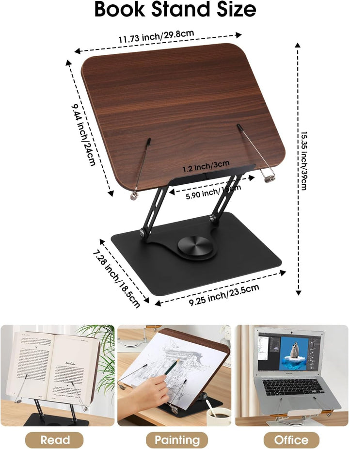 MSDADA Buchständer, Verstellbarer Buchhalter mit 360° drehbarer Basis, Kochbuchständer, Rezeptbuchha