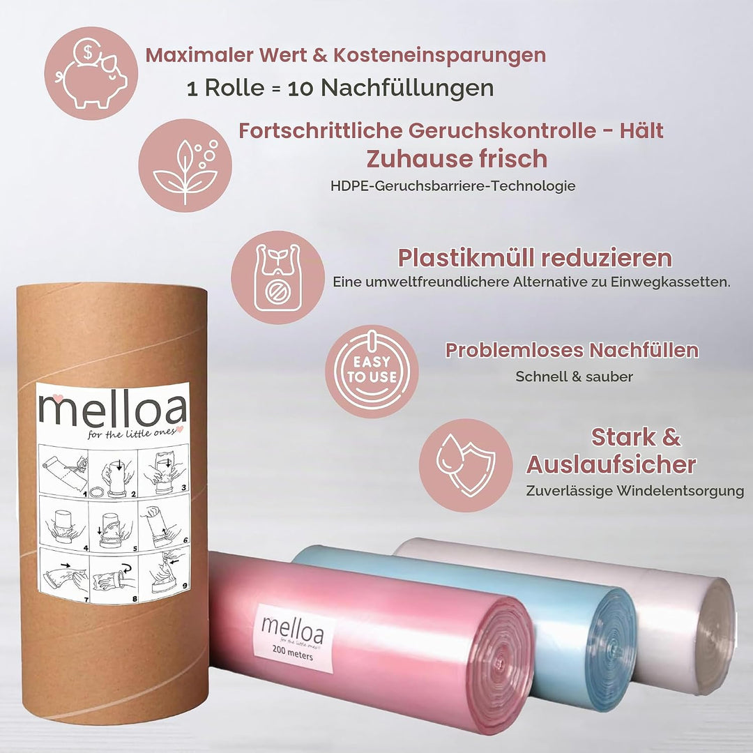 MELLOA Nachfüllfolie für Windeleimer Kompatibel mit Tommee Tippee Sangenic TEC Simplee Twist &amp; Click