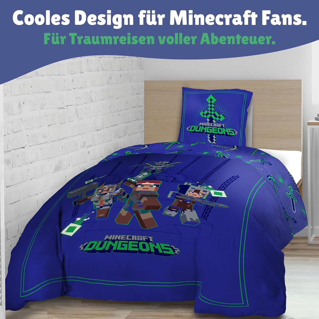 Minecraft Bettwäsche Set für Jungen · Kinderbettwäsche 135x200 80x80 cm aus 100% Baumwolle · Motiv m