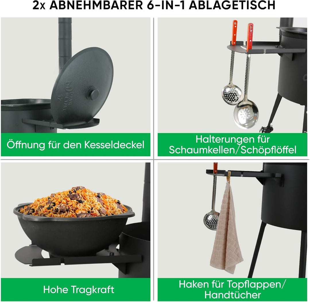 Utschak Feuerofen Ø 44 cm für Kazan Wok 16L | Uchag mit Adapter-Ringe Eckig Griffen, Ablagetisch | У