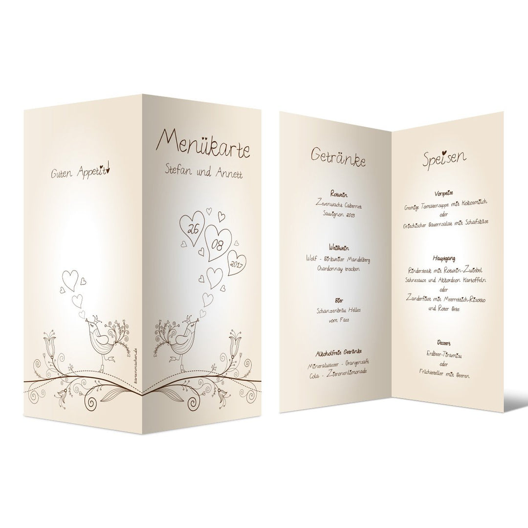 Menükarten Hochzeit (30 Stück) - Liebesbaum - Speisekarte Getränkekarte, 30