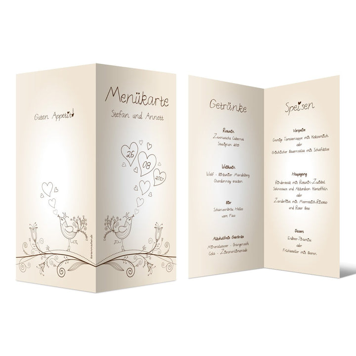 Menükarten Hochzeit (30 Stück) - Liebesbaum - Speisekarte Getränkekarte, 30