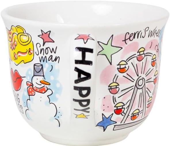 Blond Amsterdam Suppenschale mit Henkel – Happy-Kollektion – Handbemalt – Fröhliche Illustrationen –