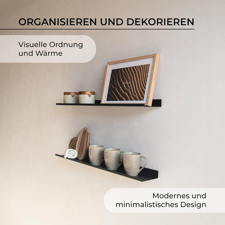MILUKA Wandregal Schwarz Metall | Regal Wand 70 cm Long | Wandboards, Für Dekos, Bilderrahmen, Buch,