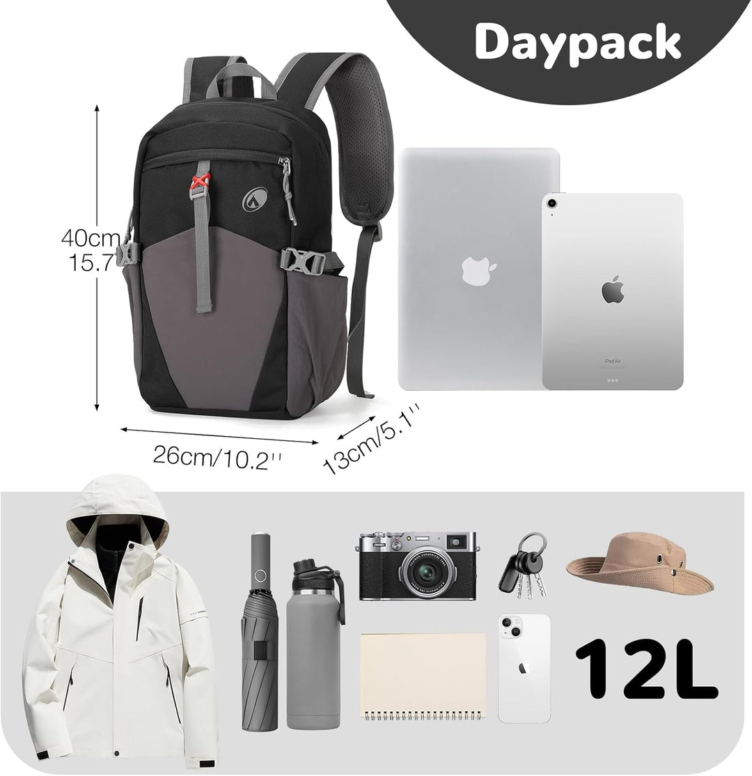 12L Wanderrucksack Klein Leichter, Kleiner Rucksack Lässig Herren Damen, Mini Daypacks für Wandern R