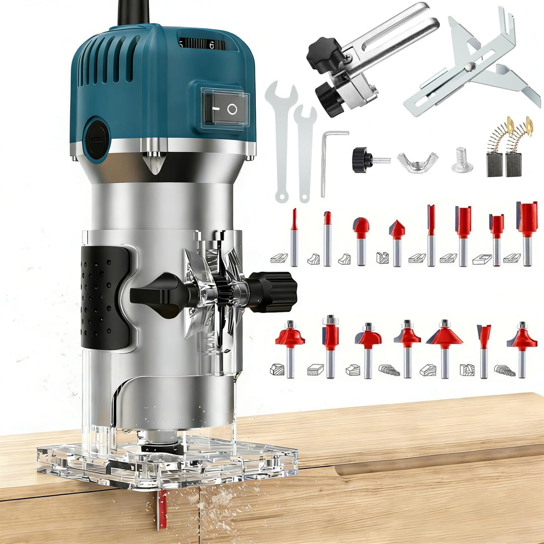 Einhandfräse 800W, 30000 U/min Holzfräse Oberfräse, 6,35mm Durchmesser, Hand Fräsmaschine mit 6 Vari
