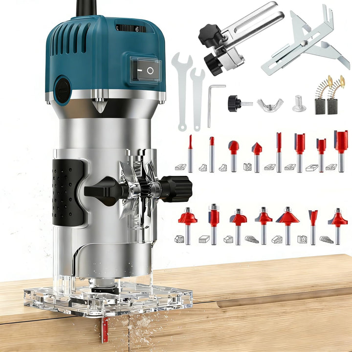 Einhandfräse 800W, 30000 U/min Holzfräse Oberfräse, 6,35mm Durchmesser, Hand Fräsmaschine mit 6 Vari