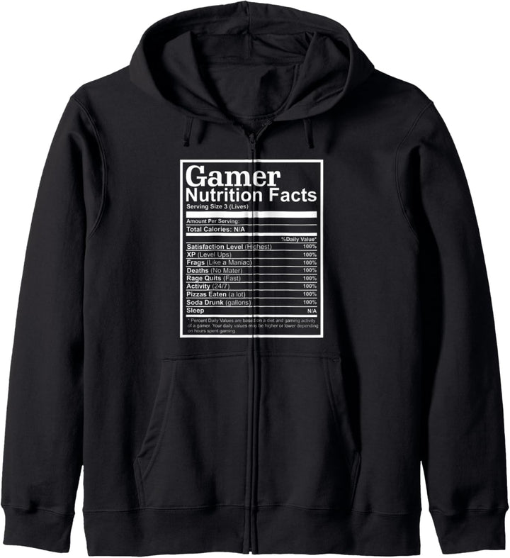 Funny Gamer Nutrition Facts Gaming Chart Pizzas Eating Cool Kapuzenjacke