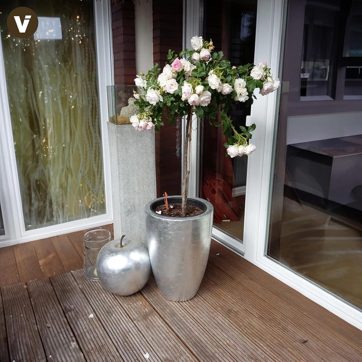 VIVANNO Pflanzkübel Pflanzgefäss Blumenkübel exklusiv Fiberglas Silber Opala - 55 x 40 cm Silber Hoc