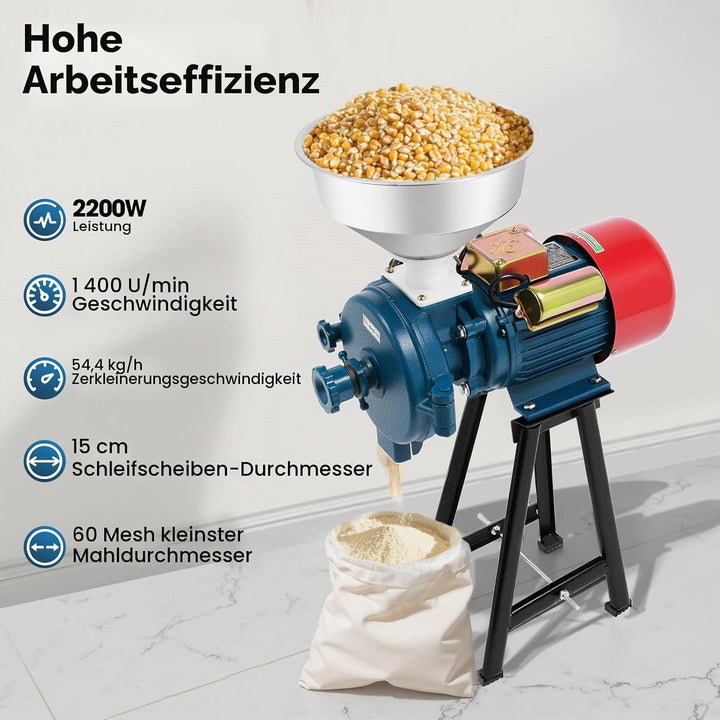 Elektrische Getreidemühlen, 2200W Elektrisch Trockenkorn Kornmühle Getreidequetsche Weizenmühle Pulv