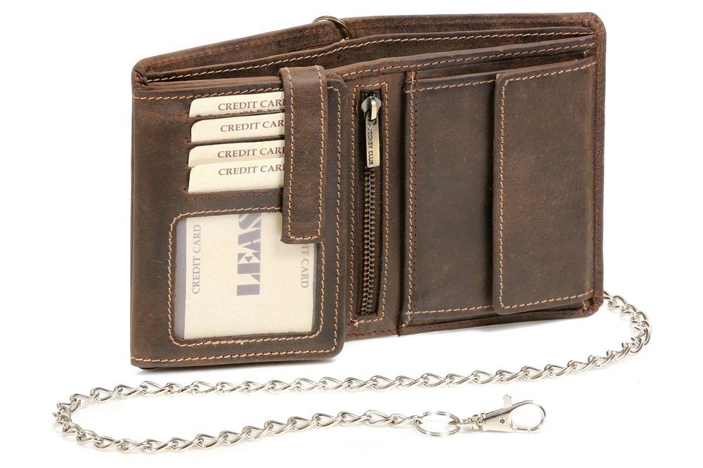 LEAS Biker-Kombibörse mit Riegel und Chrom-Kette Box Echt-Leder, braun Vintage-Collection''