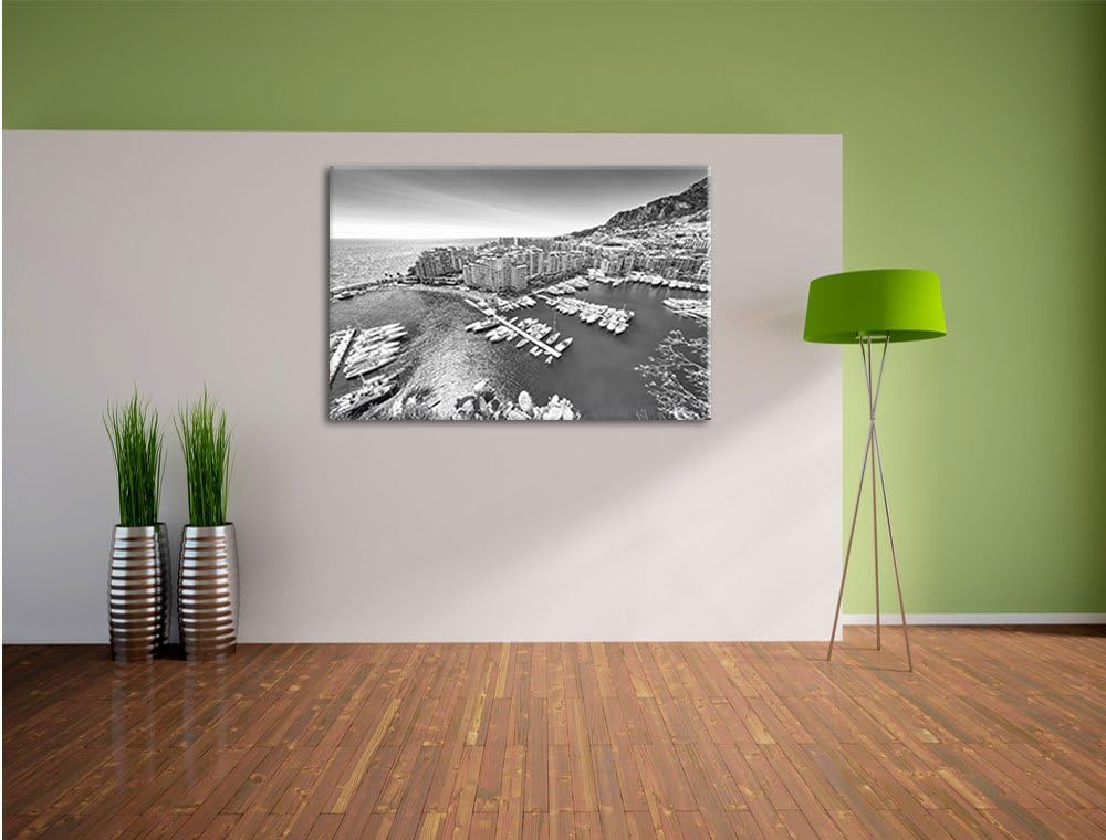 Pixxprint Atemberaubende Küste von Monaco Kunst B&W, Format: 100x70 auf Leinwand, 100x70