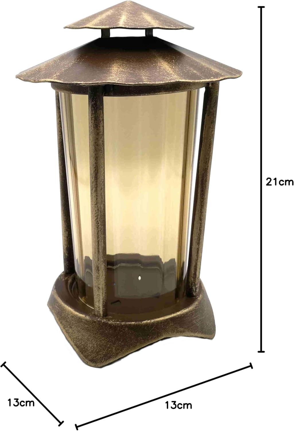 Grablaterne, Grableuchte aus Metall rund inkl. LED-Kerze 21 cm (Laterne: Bronze - Glas: Bronze), Lat