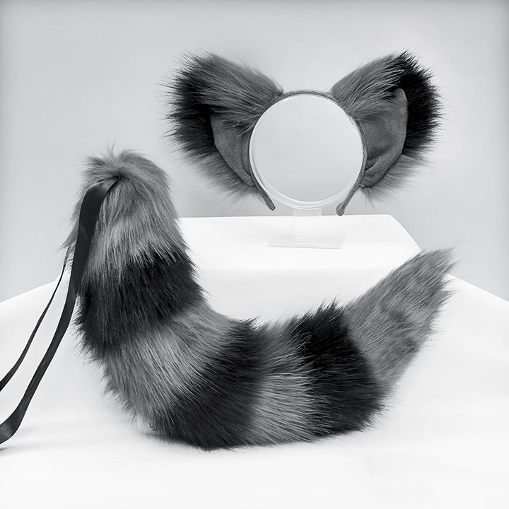 JIAHG Halloween Cosplay Kostüm Fuchs Ohren und Schwanz Set Katze Wolf Waschbär Ohren und Schwanz Set