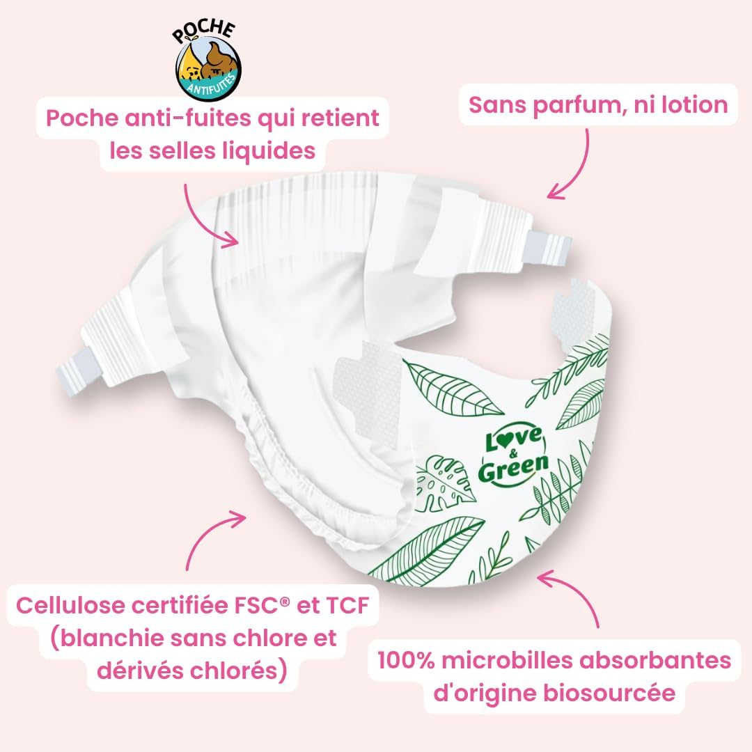 Love & Green Baby-Windeln, hypoallergen Gr. 1 x 138 stk. Taille 1 (138 Unité), Taille 1 (138 Unité)