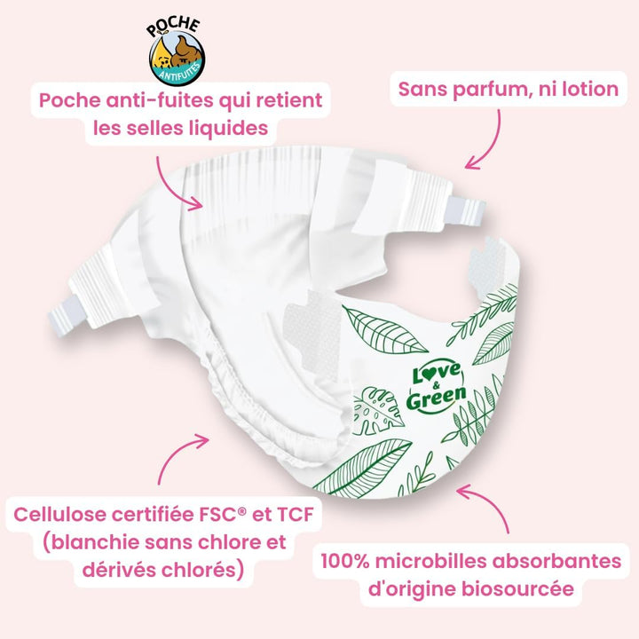 Love & Green Baby-Windeln, hypoallergen Gr. 1 x 138 stk. Taille 1 (138 Unité), Taille 1 (138 Unité)