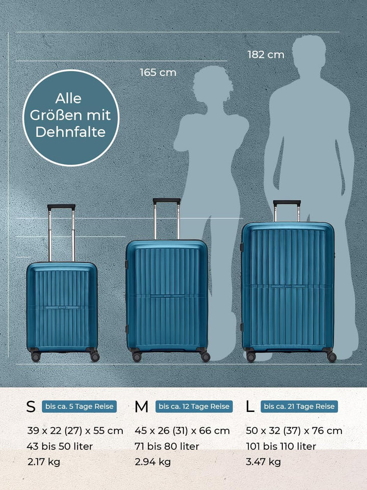 Pactastic Ultra leicht Hartschalen Koffer-Set 3-teilig | Robustes Polypropylen Material | mit Dehnfa