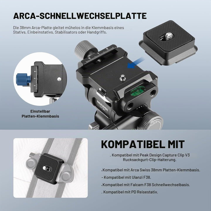 NEEWER 60,4" Reisestativ aus Carbonfaser mit abnehmbarem gedämpftem Fluidkopf, leichtes Video Kamera
