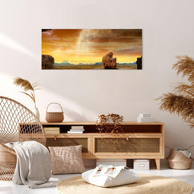 Wandbilder Dekoration Wohnzimmer Affen Mutter Natur Berg Panorama Bilder auf Leinwand 120x50cm Leinw