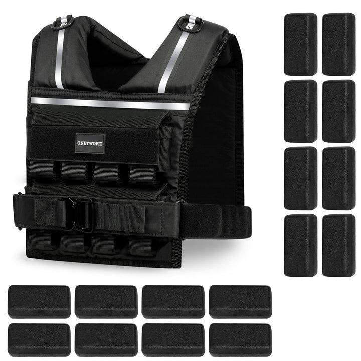 ONETWOFIT Verstellbare Gewichtsweste für Herren 20kg,Weighted Vest Ruckwesten zum Gehen mit Reissver