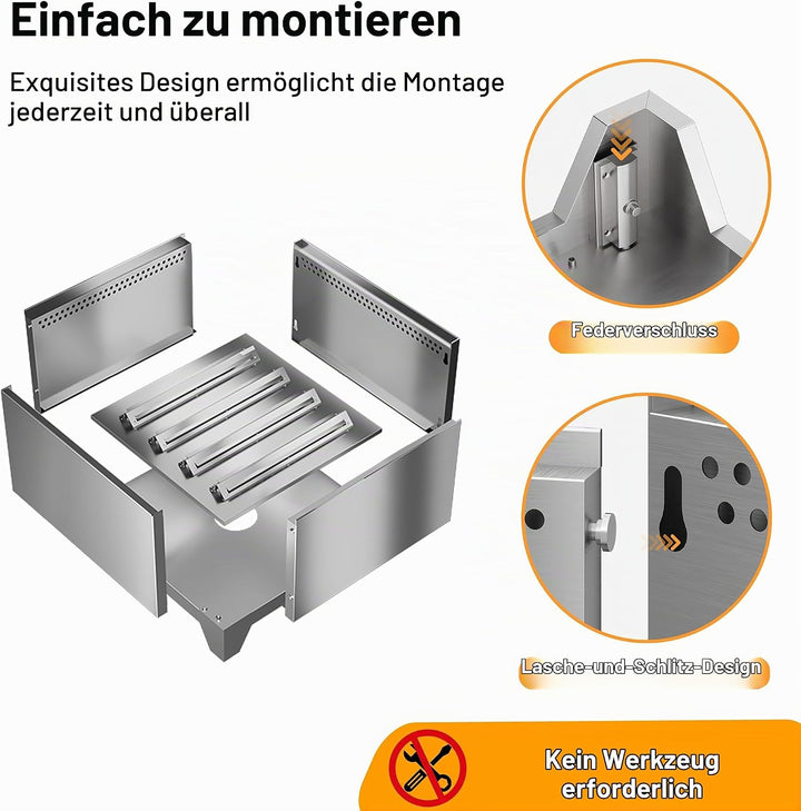 50 cm Rauchfreie Feuerschale Edelstahl, Feuerstelle Outdoor Camping Fire Pit, Quadratisch Feuerschal