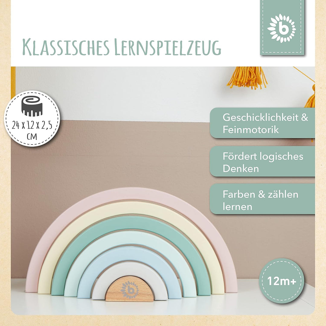 Bieco Holz Regenbogen Baby Pastell | Steckspiel | Spielzeug Stapelturm Montessori Holzspielzeug ab 0