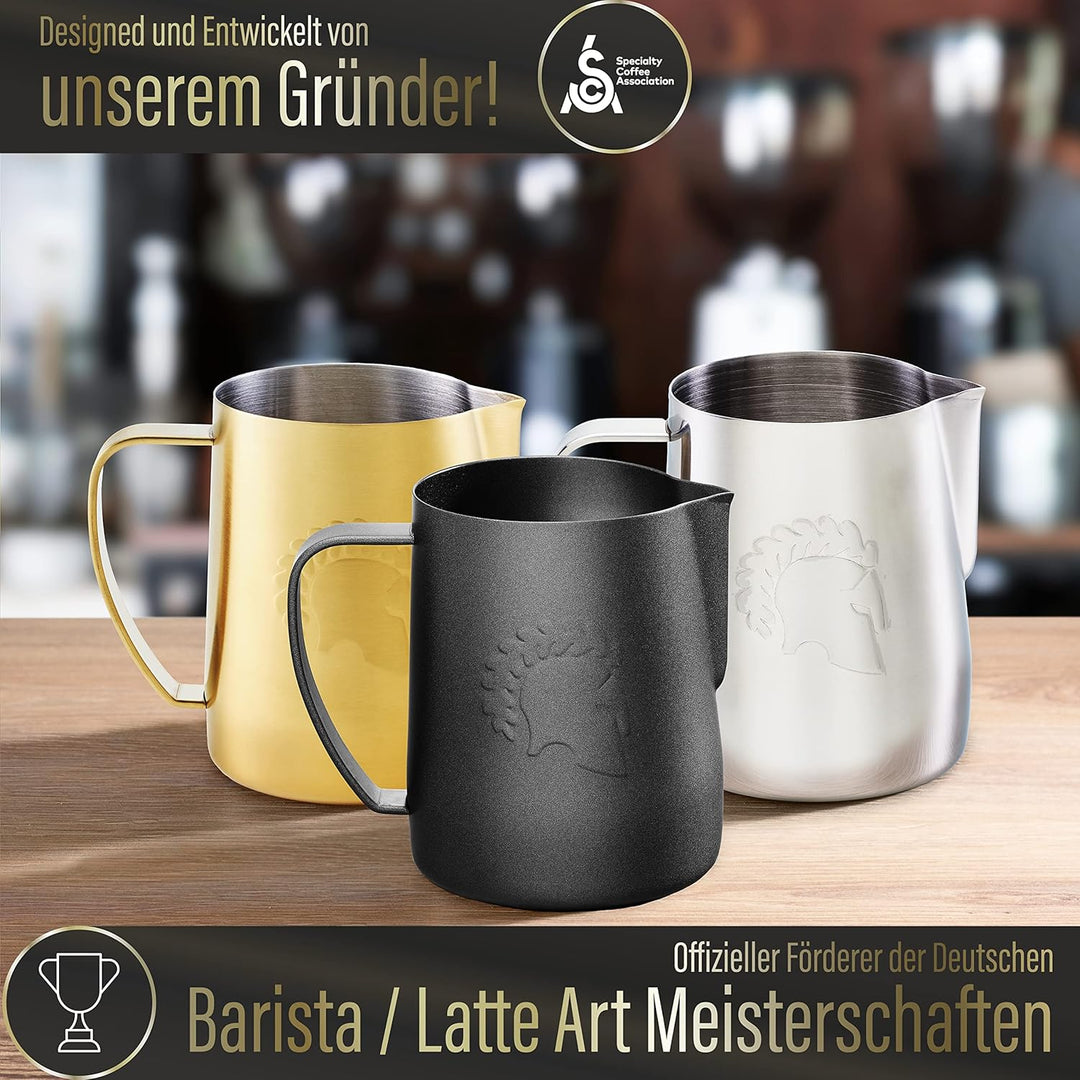 Barista Legends® Milchkännchen Edelstahl [600ml] ARES Schwarz- Barista Milchkännchen zum Milchaufsch