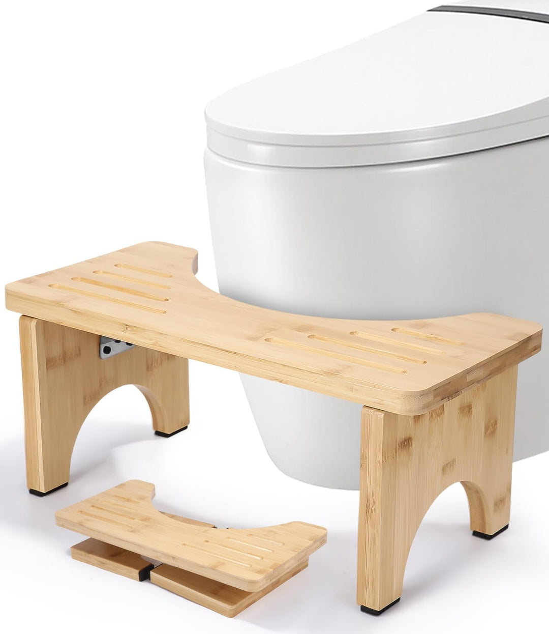 Bambus Toilettenhocker für Erwachsene, Toilettenhocker Klappbar mit Anti-Rutsch-Pads, Ergonomischer