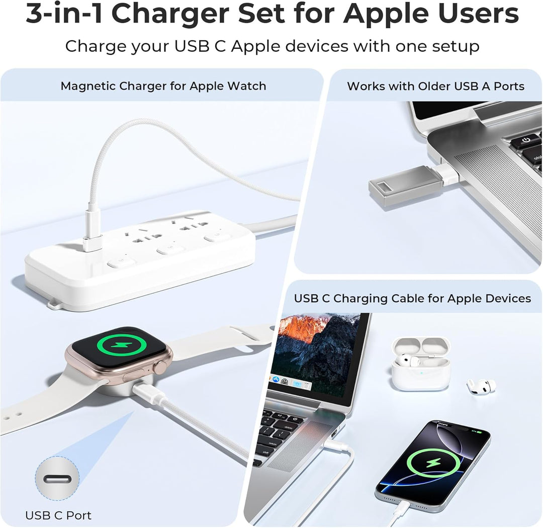 Basesailor Magnetisches Ladegerät für Apple Watch 11 10,5W USB C kabelloser Ladedock,Multi Ladeadapt