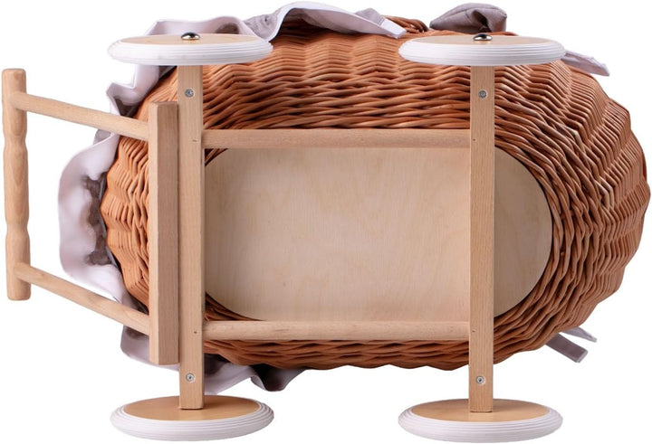 e-wicker24 Alles aus Weide Puppenwagen aus Weide mit Bettwäsche perfekte Geschenkidee Korbpuppenwage