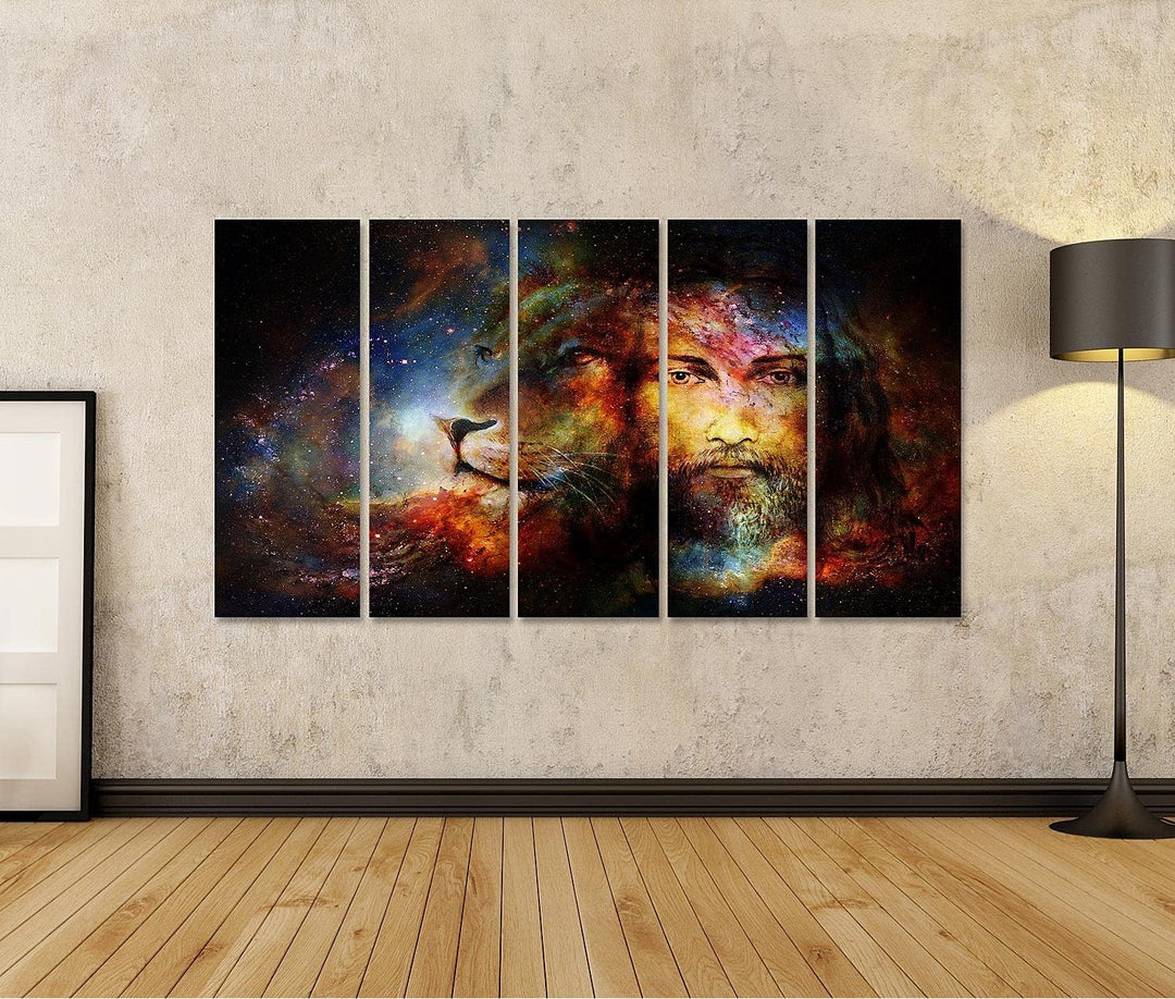 islandburner Bild auf Leinwand Jesus Mit Einem Löwen Religiös Bilder Wandbilder Poster Leinwand 160x