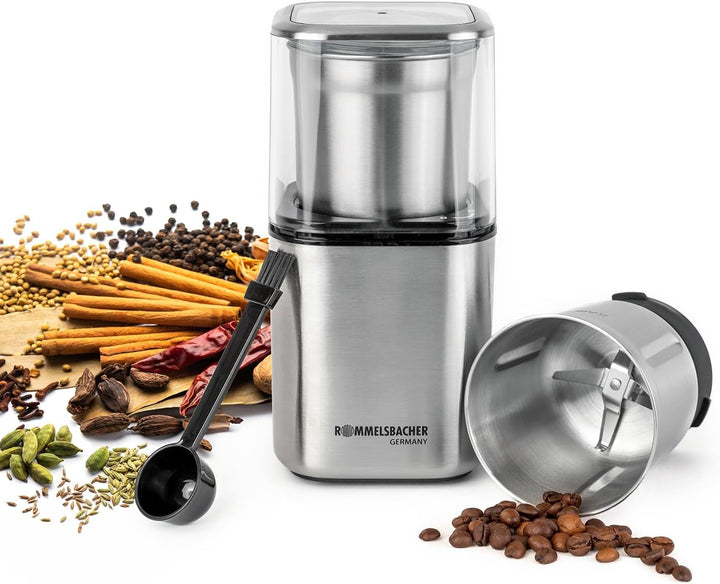 ROMMELSBACHER Gewürz und Kaffee Mühle EGK 200 - 2 Edelstahlbehälter mit Schlagmesser & Spezialmesser