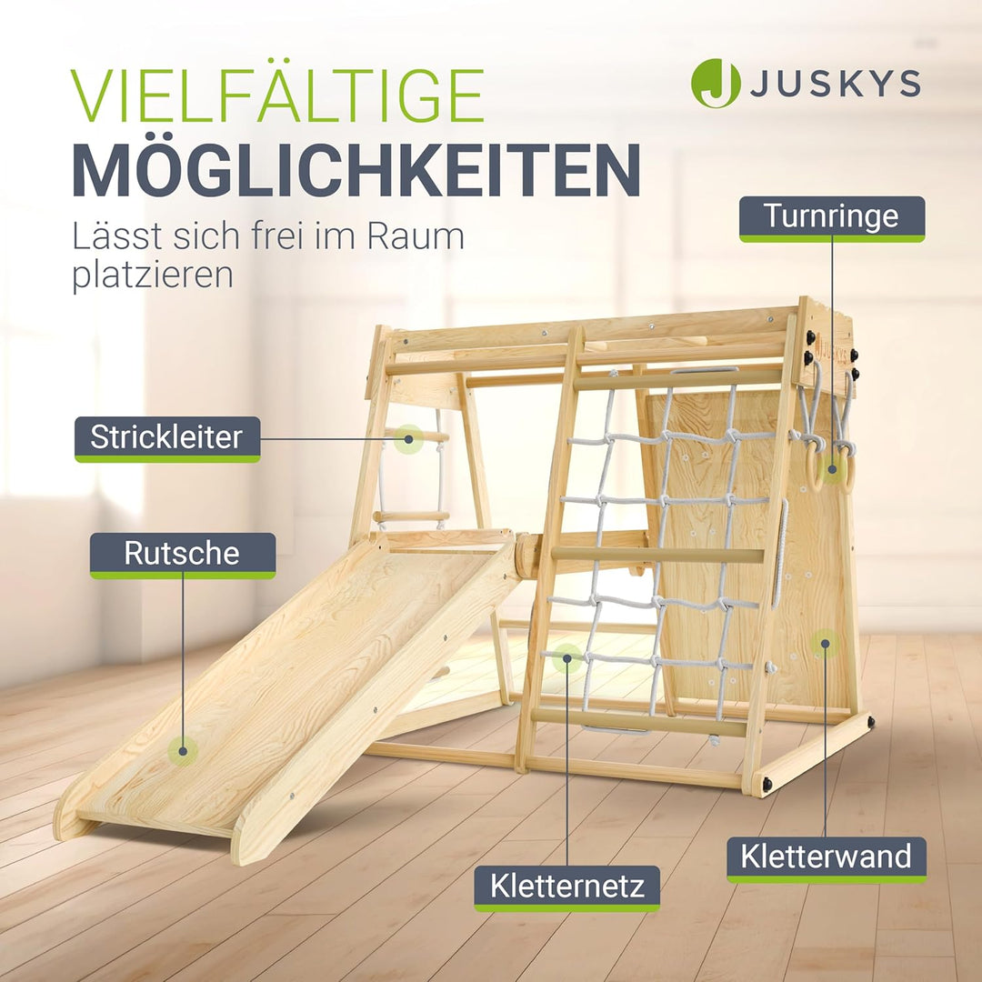 Juskys Mini Klettergerüst für Kinder - Indoor Spielplatz mit Rutsche, Kletterwand, Kletternetz & Tur