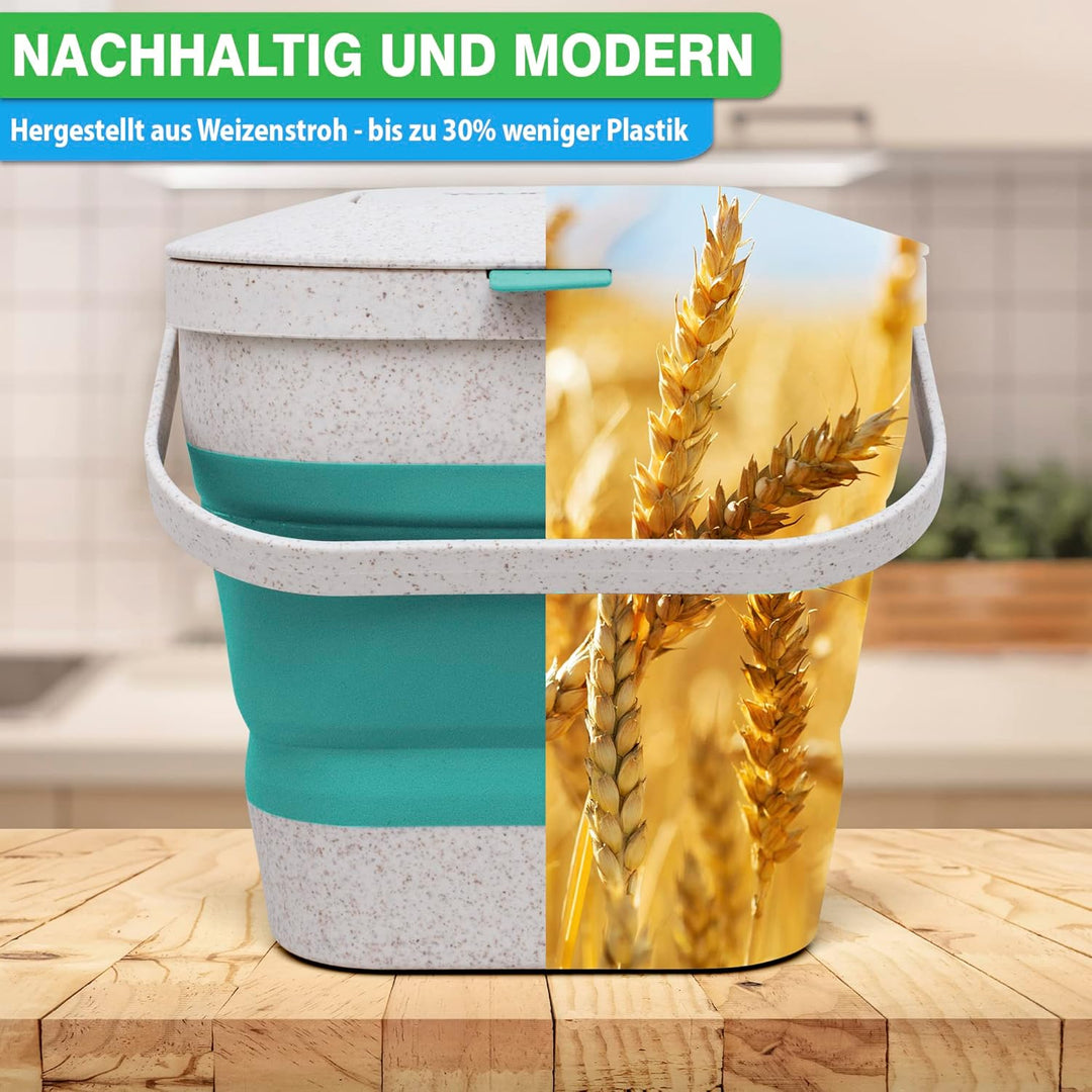 YourCasa® Faltbarer Biomülleimer 4L - kompakter Bio Mülleimer mit geruchsdichtem Aktivkohlefilter-De