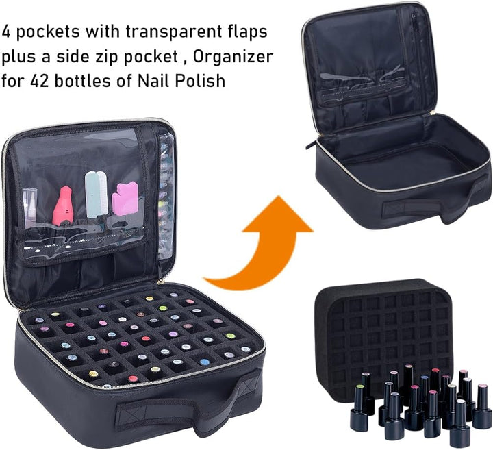Nagellack Aufbewahrung Organizer PU Leder Tragbare Nagellack Tasche Speichern 42 Flaschen (15 ml/0,5
