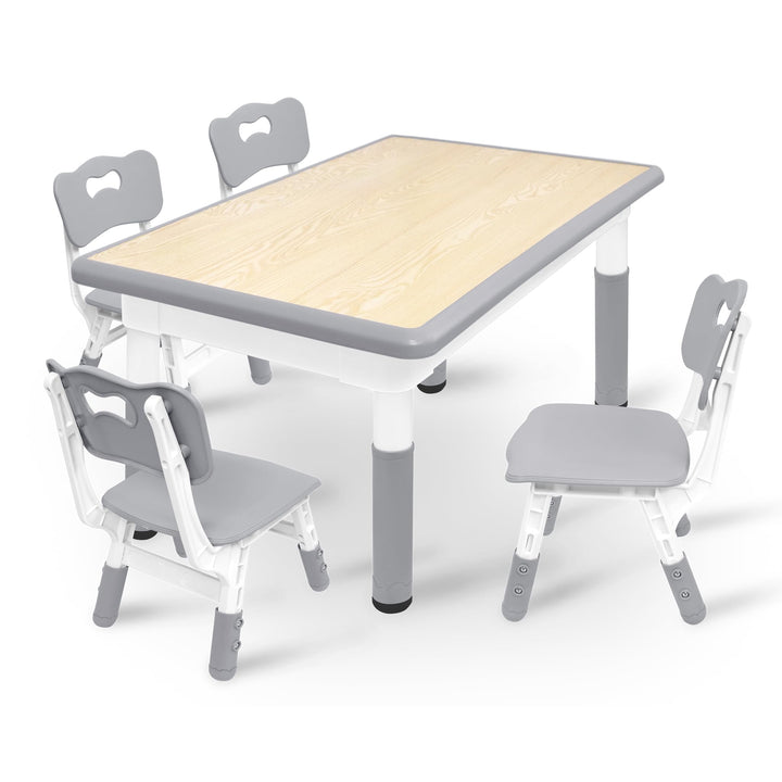 XMTECH Kindertisch 120x60 cm mit 4 Stühlen, höhenverstellbar, Grau 120x60 Grau, 120x60 Grau