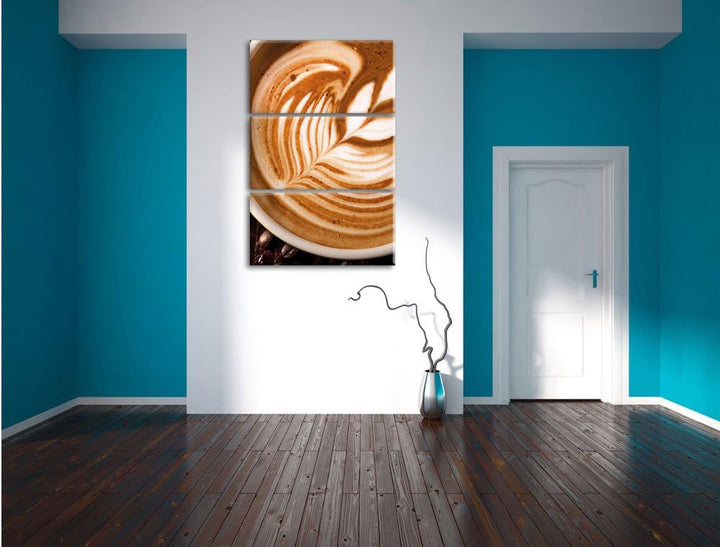 Pixxprint Tasse Kaffee als Leinwandbild/Grösse: 3 Teilig (120x80) cm/Wandbild/Kunstdruck/fertig besp