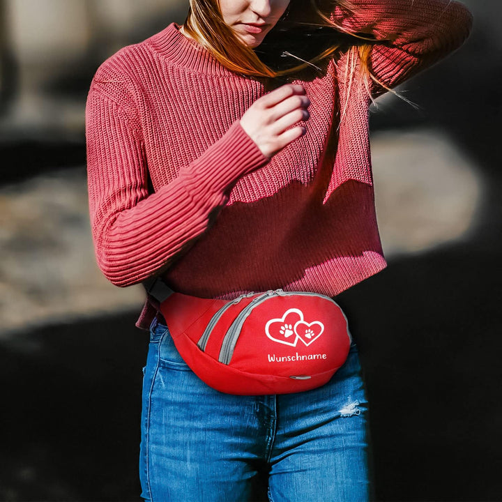 Hundesport Bauchtasche Leckerlie-Tasche mit 2 Herzen, 2 Pfoten und Wunschnamen personalisiert | Hund