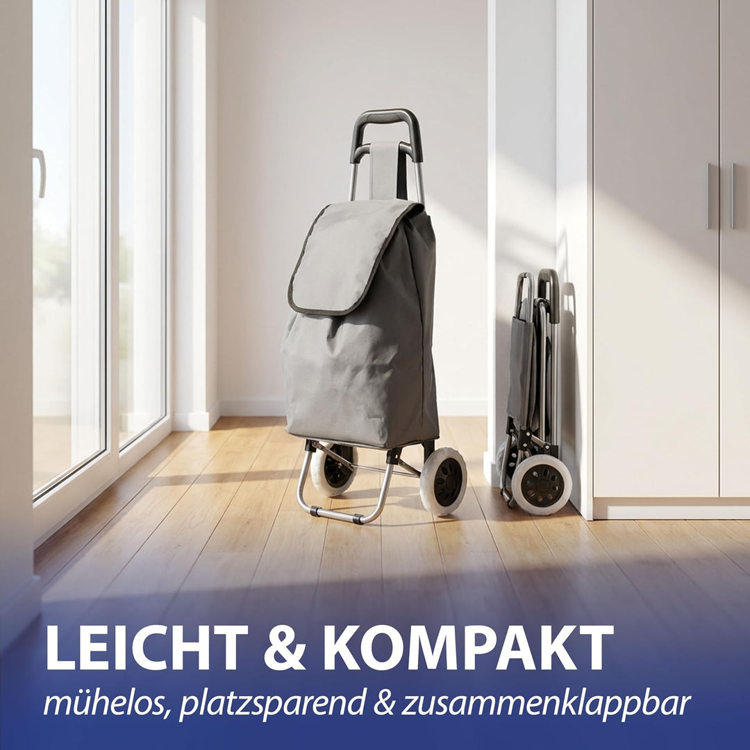 Einkaufstrolley grau | Volumen 45L 40x92x20cm Polyester Metallgestell | Einkaufswagen auf Rollen | R