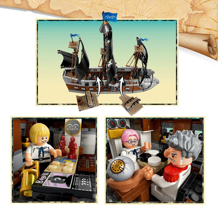 LEGO ONE PIECE Garps Marineschlachtschiff - Boots Modellbau mit 8 Minifiguren inkl. Zoro, Lysop und