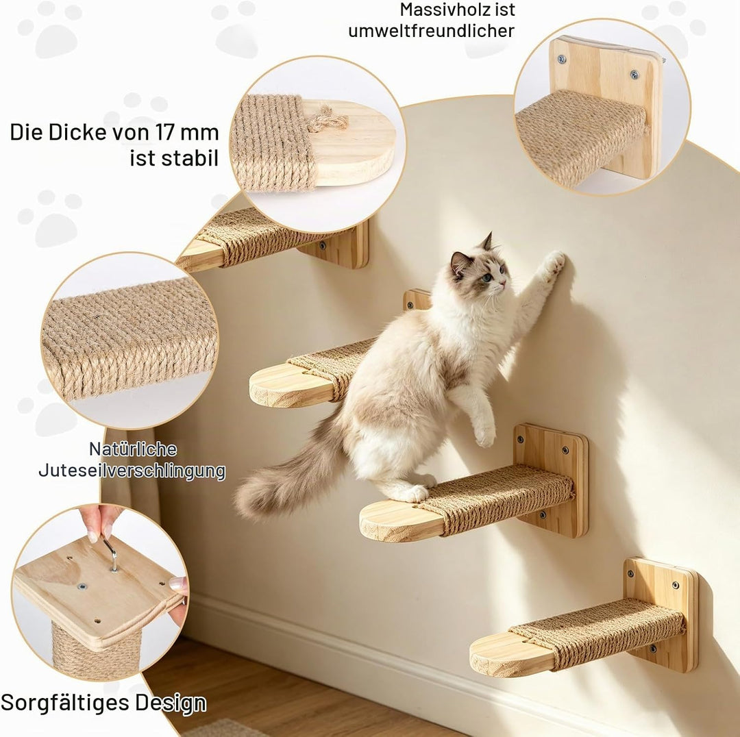 Katzentreppe Wand 4pcs, Kletterwand Katzen,Wandliege Kletterwand Katzen mit Juteseil zum Kratzen, fü